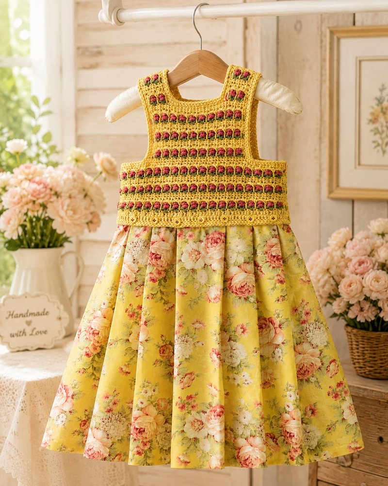 Handmade Crochet & Floral Girls Dress