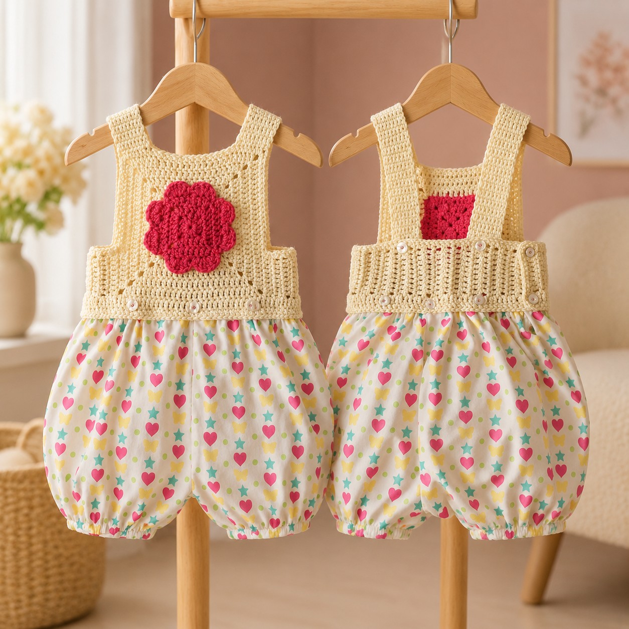 Handmade Crochet & Floral Girls' Romper