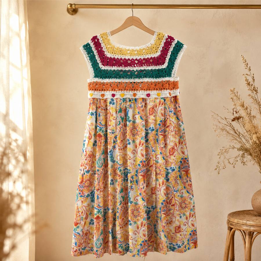 Rainbow Crochet Paisley Dress