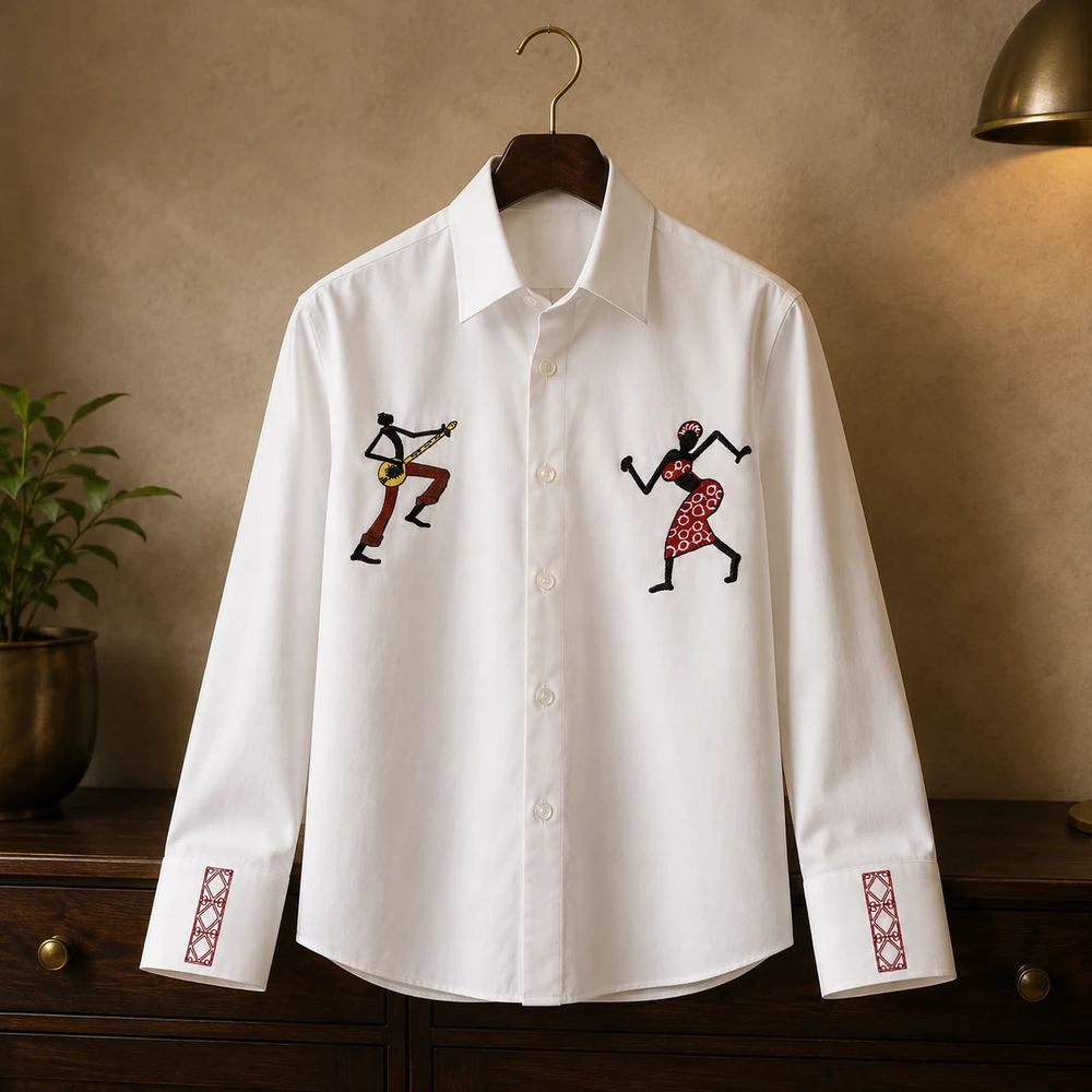 Cultural art embroidered dress shirt design