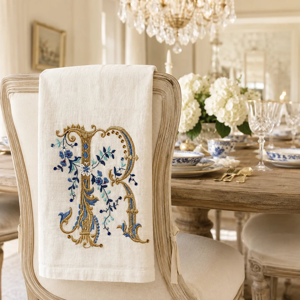 Personalized Jeweled Monogram Tea Towel